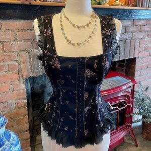 Free People Floral Black Corset Top Lace and Boning